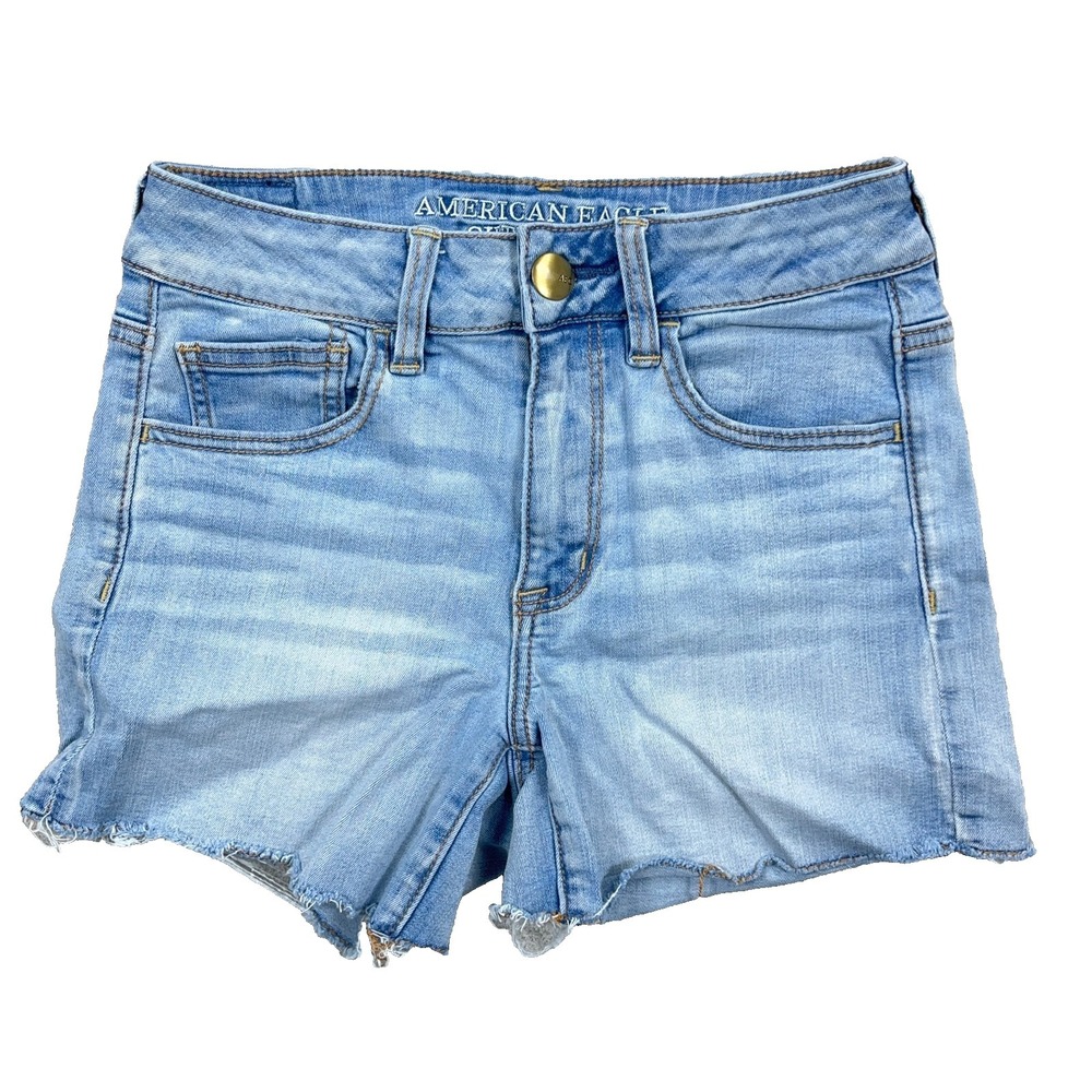 American Eagle Shorts Women 4 Cut Off High Rise Shortie Light Wash Jean Jorts